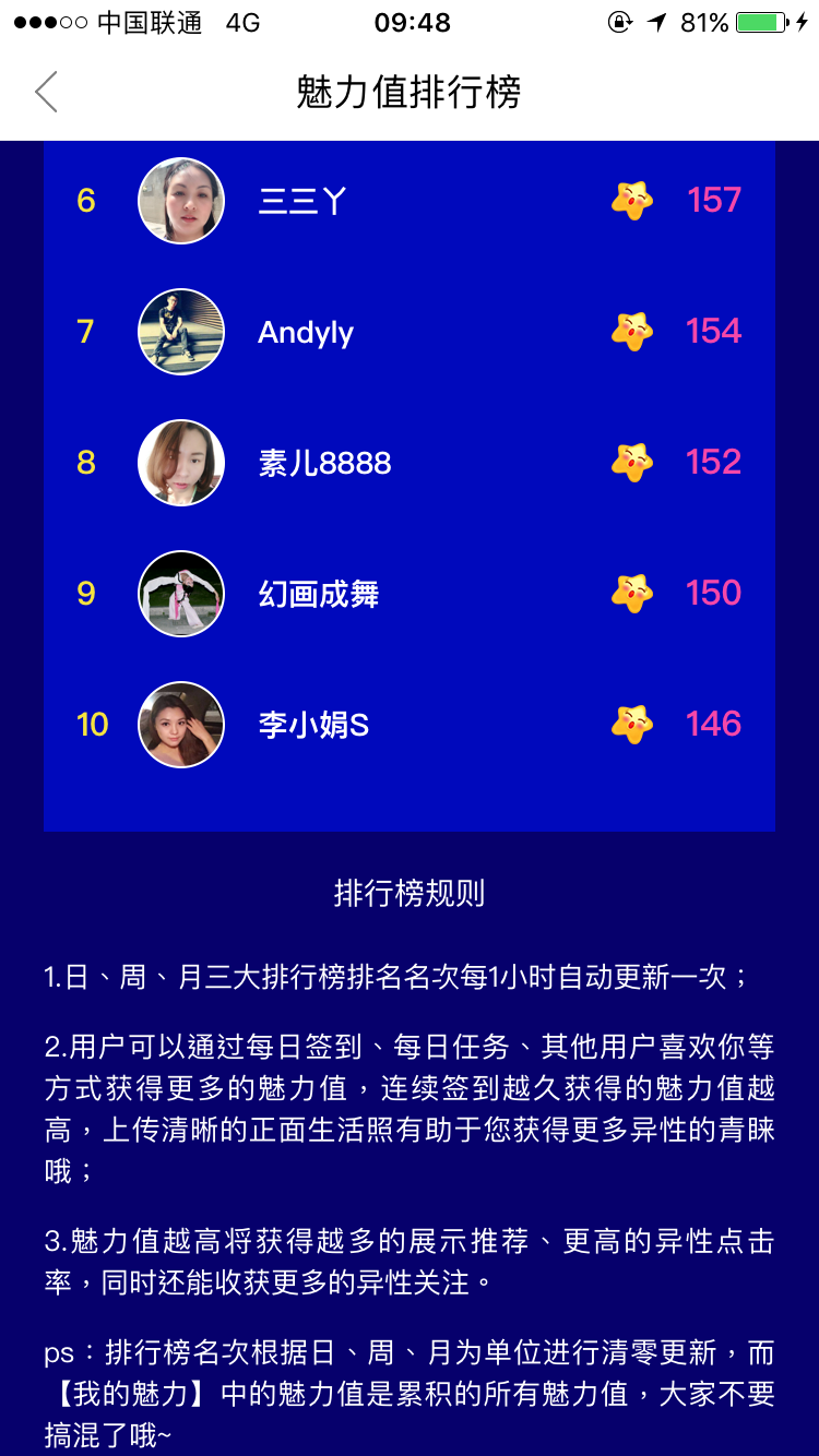 婚恋交友网app魅力值啥时候更新一次？